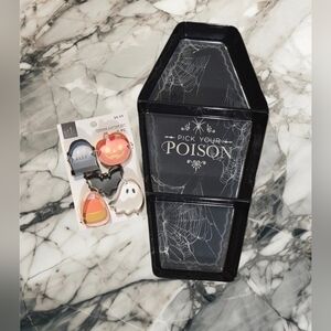 Black Coffin-Shaped Tray with Halloween Cookie Cutters NWT
